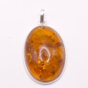 Baltic Amber Oval Pendant Sterling Silver Setting